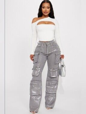 Time To Shine Foil Baggy Cargo Jeans